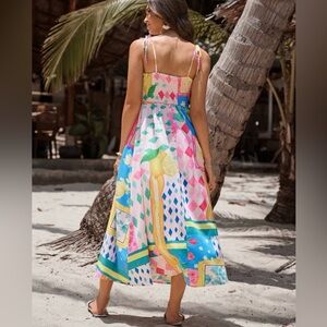 Vibrant Geometric Floral Midi Dress